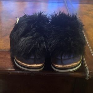 UGG Black Furry Slide Sandals